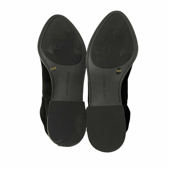 Lucky Brand Women's EUC Black Suede Lollin Angled Slouch Stacked Booties Sz 7.5 - Picture 8 of 9